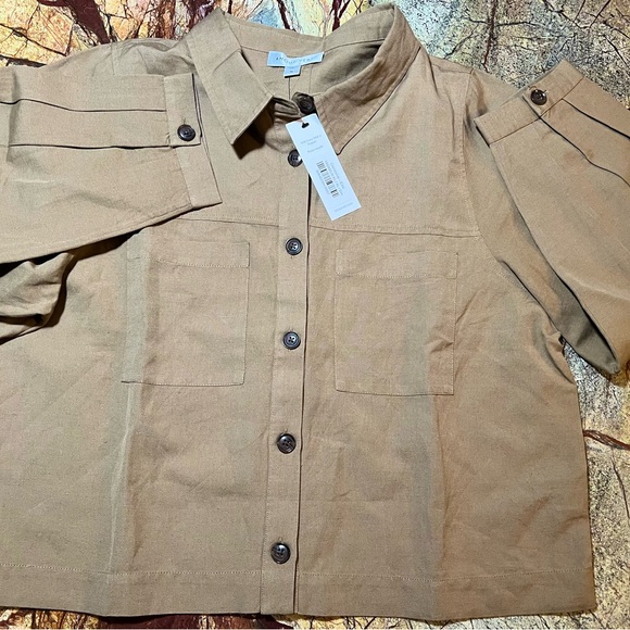 Amour Vert Genevieve jacket shirt in Elm olive green linen blend size XL - Picture 7 of 11